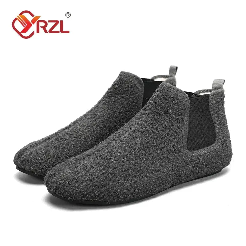 YRZL Winter Warm Cotton Indoor Slippers For Men Soft Sole Anti Slip Plush Lining Casual Home Shoes