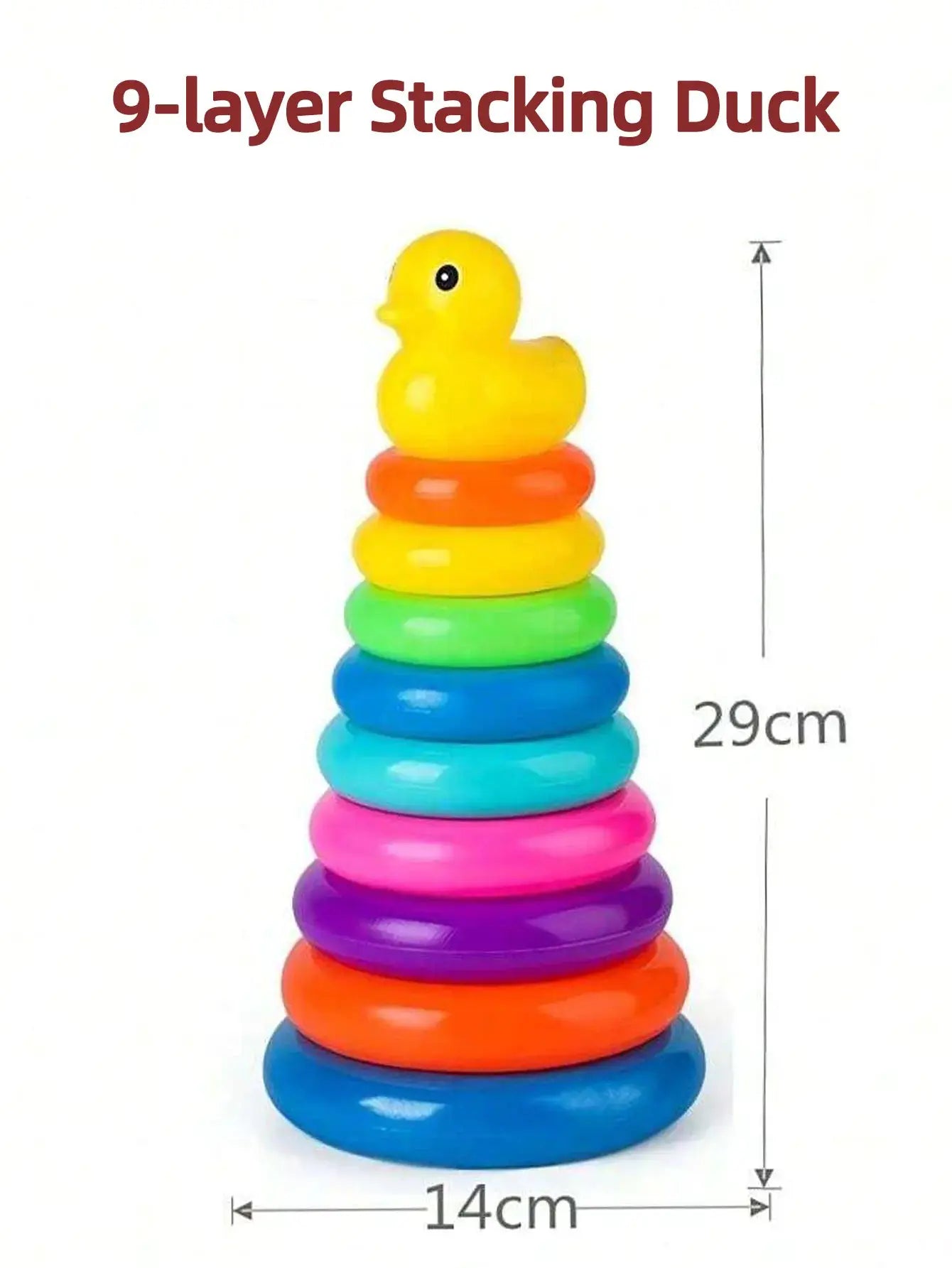 Yellow Duck Rainbow Tower Stacked Circle Toy Ring Toss Interactive Game For Early Learning And Birthday Gifts