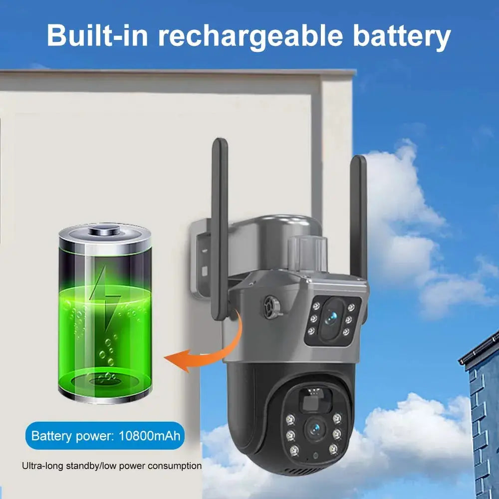 Outdoor solar security camera with built-in 10800mAh battery and two antennas