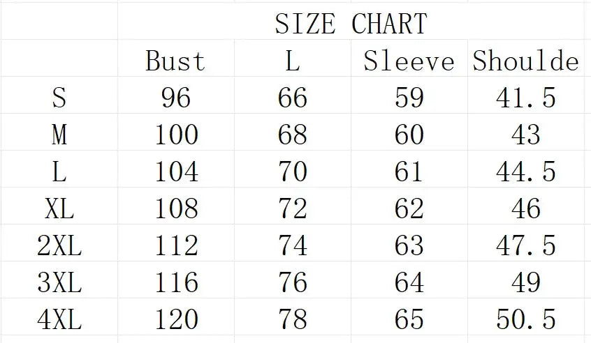 Simples Market men's long-sleeve shirt size chart showing bust, length, sleeve, and shoulder measurements