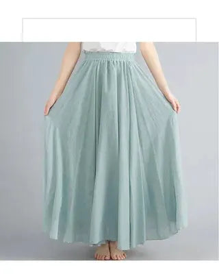 Mori Girl cotton-linen long skirt with elastic waist in seafoam teal by Simples Market