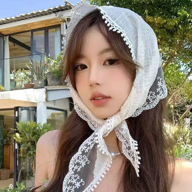 French Chic Alice White Lace Triangle Hair Wrap Silk And Chiffon Elegant Hair Accessory For All Occasions