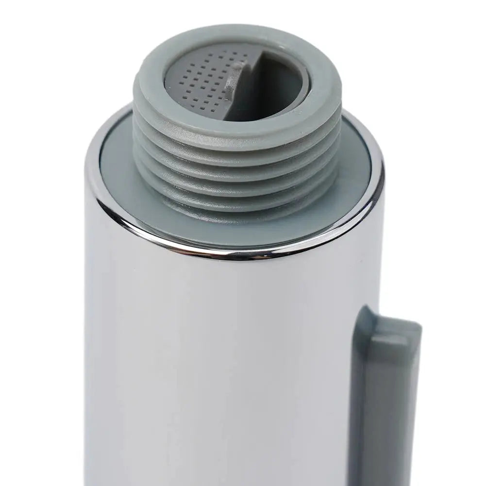 ABS kitchen faucet head replacement; pull-down sprayer nozzle in grey with chrome body.