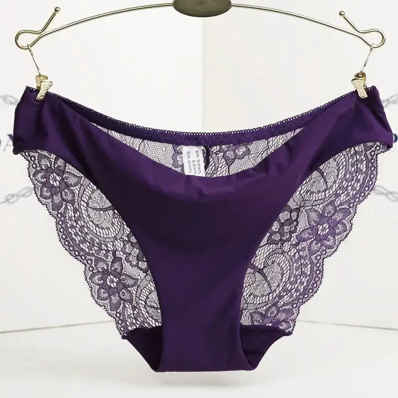 Purple lace low-rise panties with floral lace sides