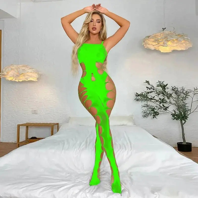 AllureLingerie Velvet Bodysuit Stocking Set Sheer Plus Size Crotchless Nightwear