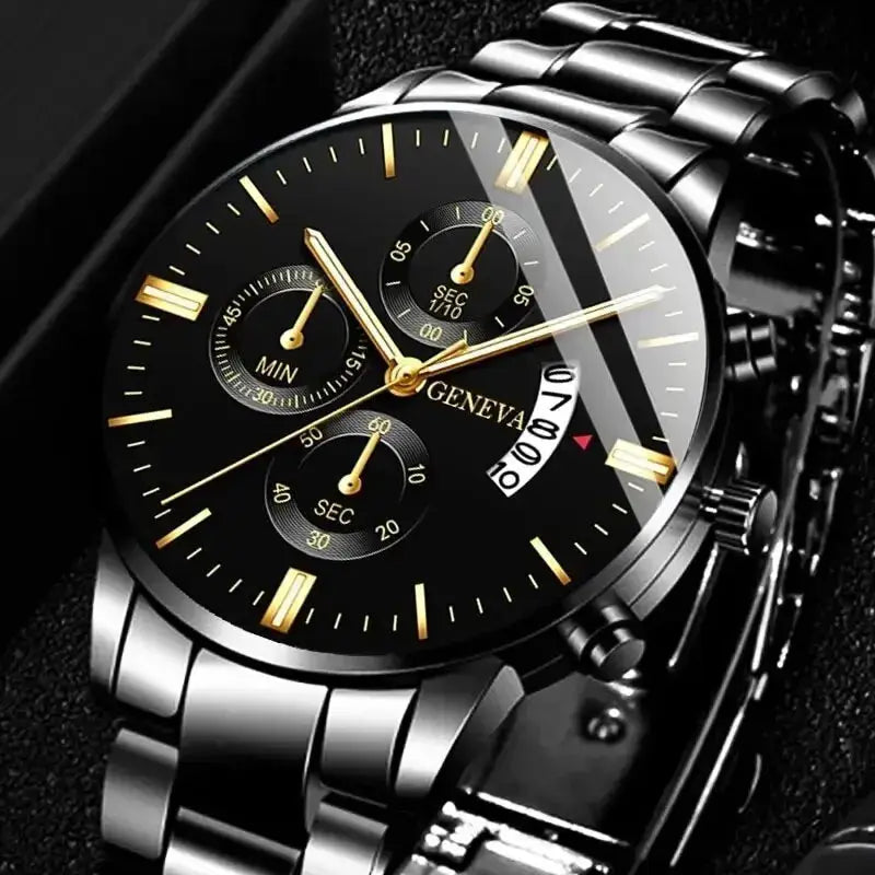 LuxeTime Men's Luxury Stainless Steel Watch With Calendar Quartz Movement Minimalist Business Timepiece