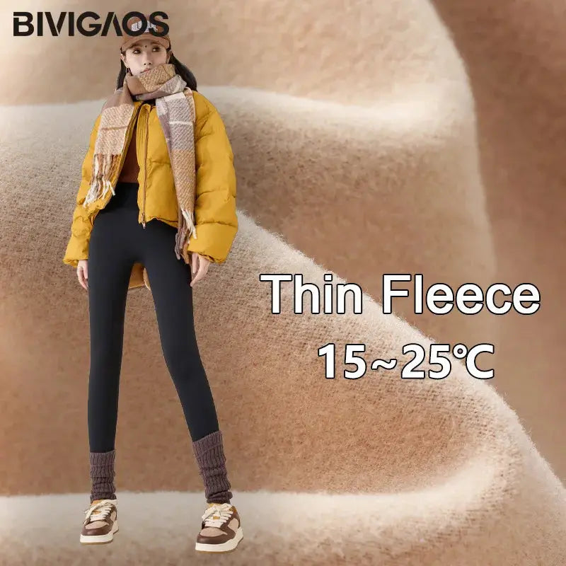 Leggings by BIVIGAOS for Simples Market; black high-waist fleece leggings, seamless slim fit.
