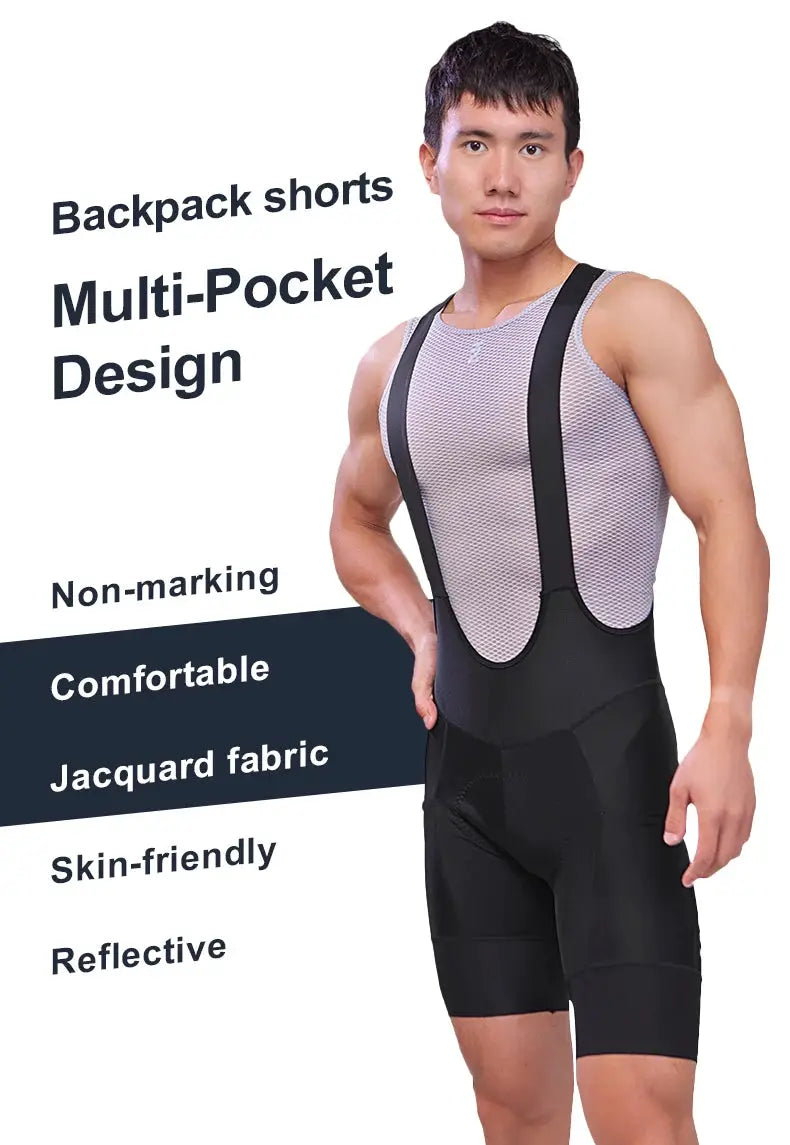 INBIKE men's MTB cycling bib shorts with black fabric and grey mesh bib straps
