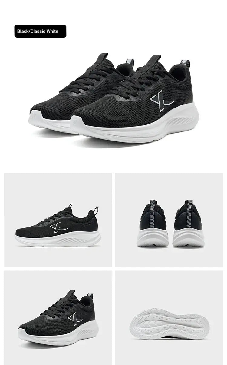 Xtep men's running shoes with black breathable mesh upper and white cushioned sole