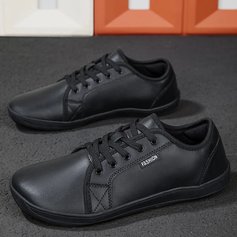 Wide Version Barefoot Shoes, black unisex walking shoes with lightweight soft sole, pair shown