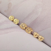 Bohemia Monogram Earrings; gold-tone stainless steel personalized stud earrings with round heart initials