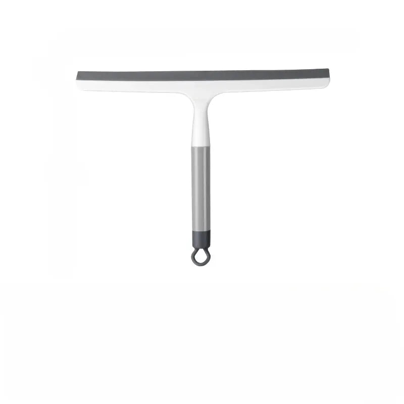 Silicone shower squeegee by Simples Market with white blade and gray handle, hanging ring