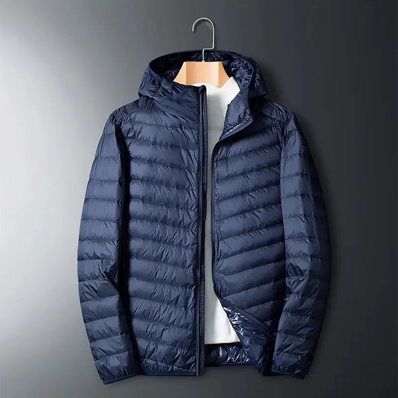 Simples Market plus-size men's hooded down puffer jacket, navy lightweight coat