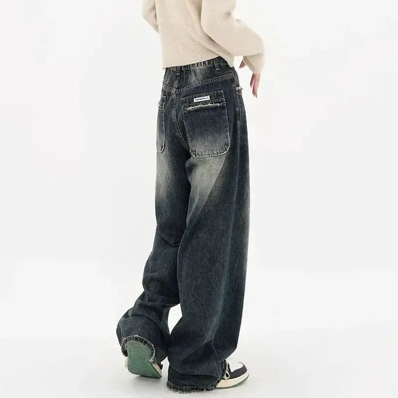 Harajuku Streetwear High Waist Jeans Loose Wide Leg Denim Trousers