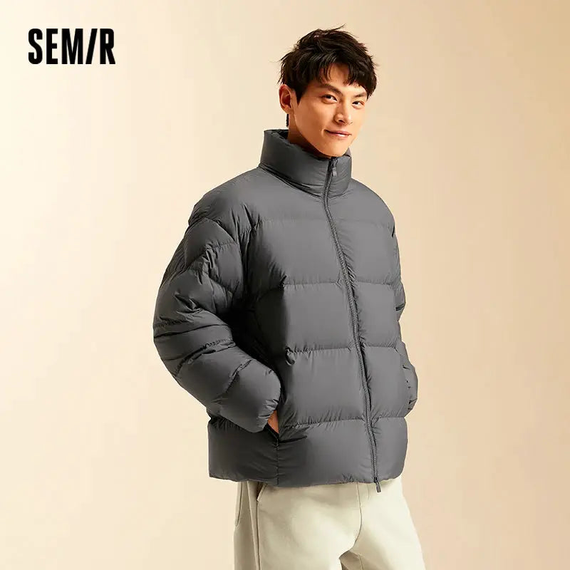 Semir down jacket in gray with stand collar; SEM/R logo.