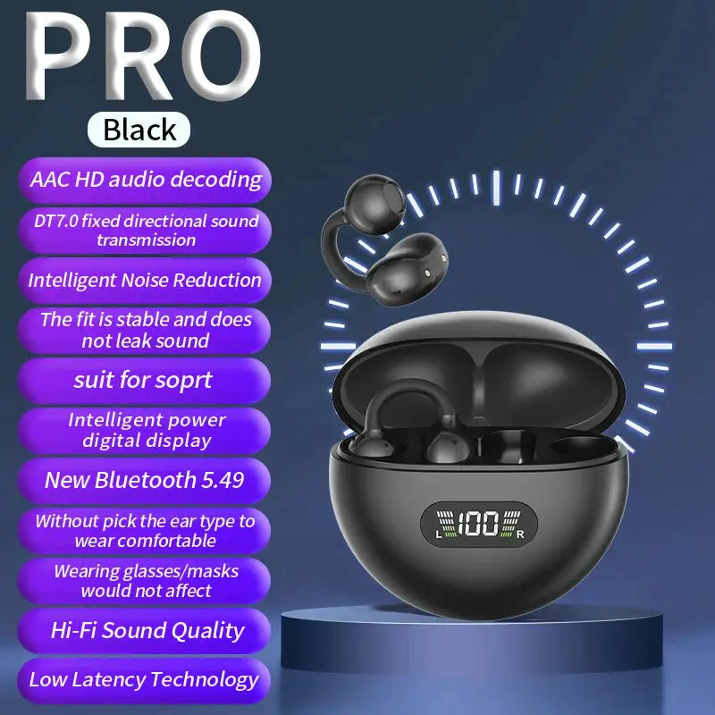 PulseWave Secure Fit Sport Earclip Wireless Bluetooth Headphones With LED Display For Gaming