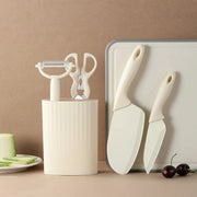 Stainless Steel Kitchen Knife And Scissors Five Piece Set Including Fruit Knife Slicing Knife Melon Peeler Knife Holder