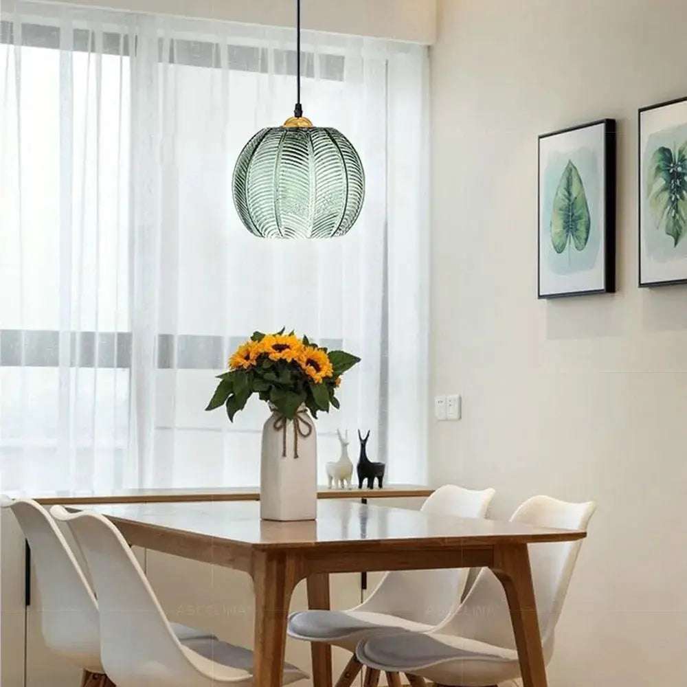 Nordic green leaf-pattern glass pendant light by Simples Market for dining room