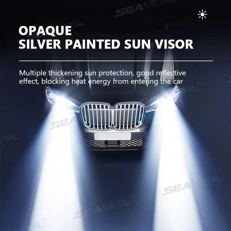 BLALION car windshield sun shade by Simples Market, opaque silver sun visor shield, foldable parasol.