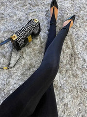 Korean Vogue Winter Black High Waisted Skinny Y2K Glitter Pants For Party Look And Club Wear