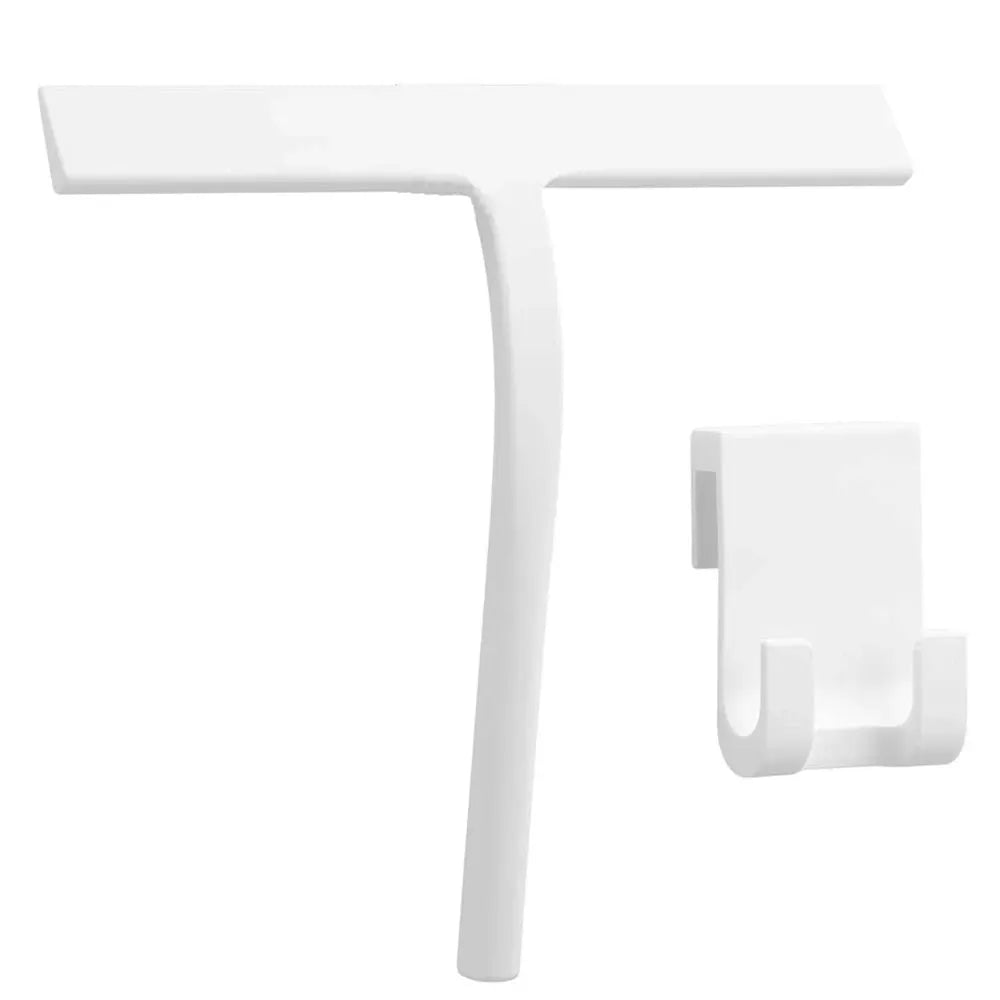 White shower squeegee two-piece set with silicone holder and wall mount for glass doors