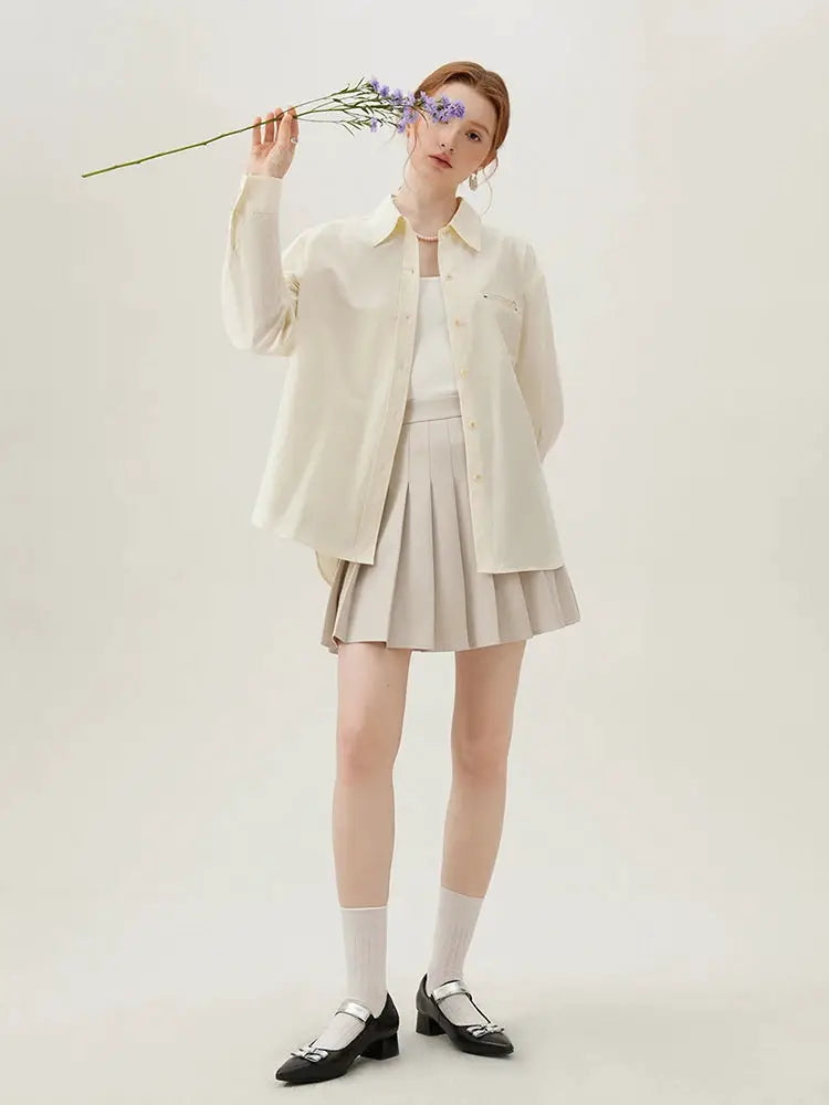 FSLE women blazer and pleated skirt set in cream for office wear