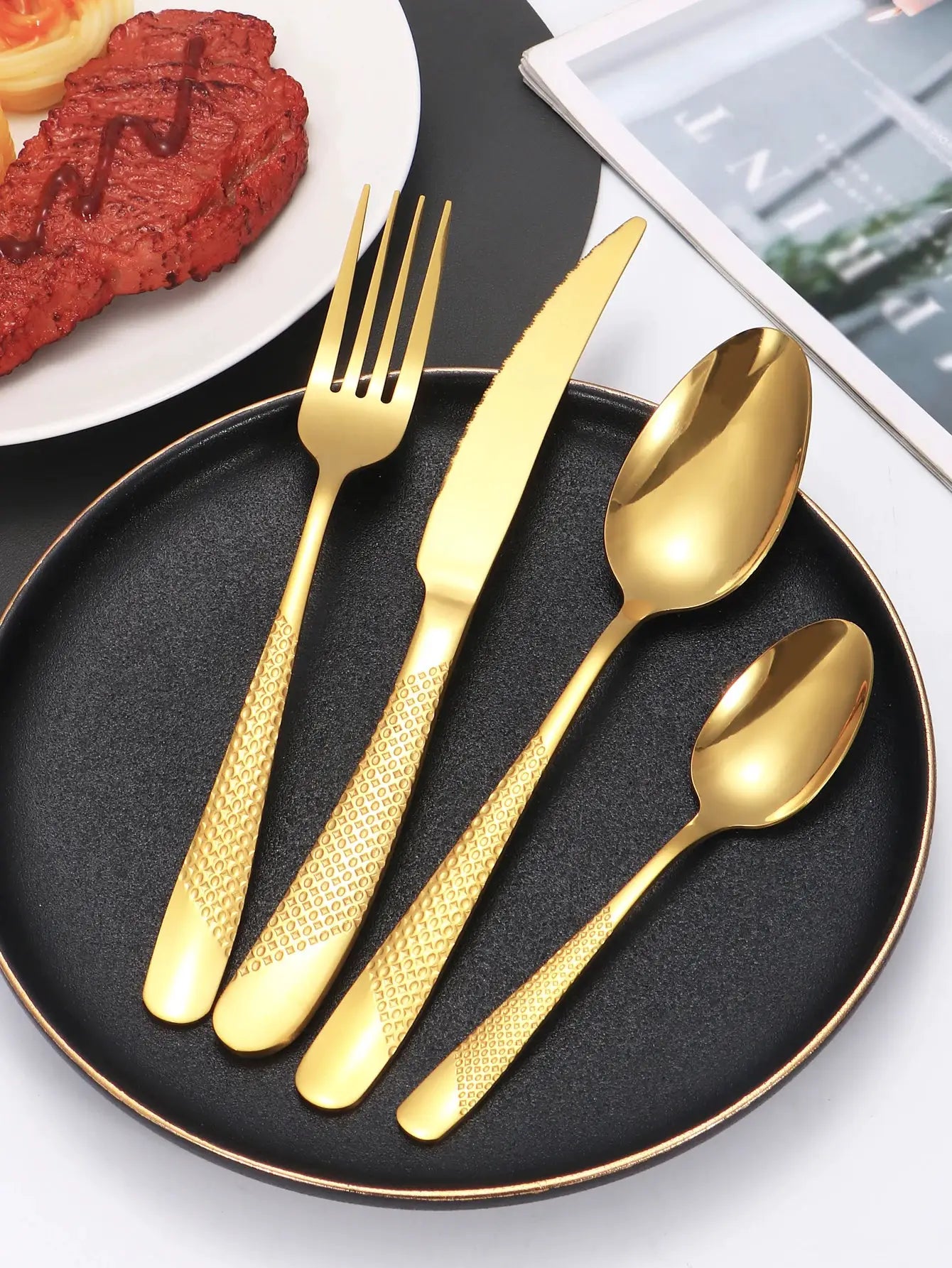 Star Diamond 24 Piece Stainless Steel Tableware Set For Six With Gold Inlay Elegance For Family Dining