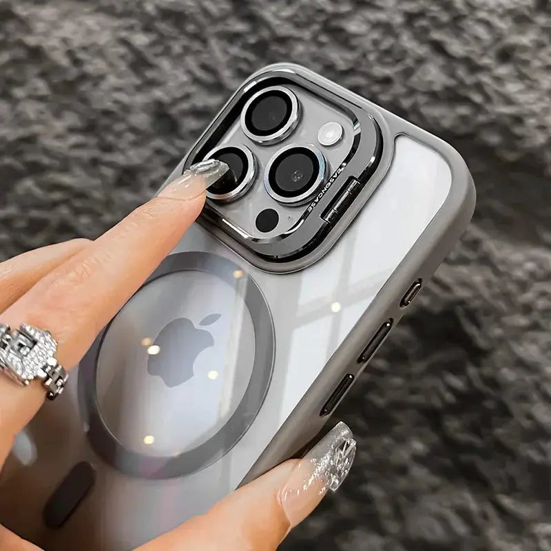 LuxGuard Luxury Magnetic Shockproof Phone Case for iPhone 11 to 16 Pro Max with Stand and Lens Protection