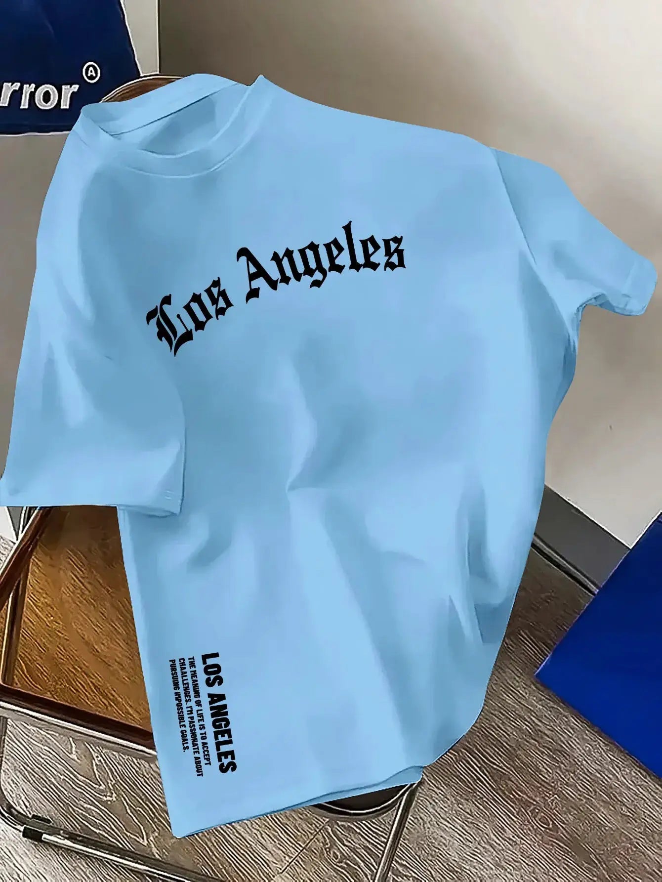 Men's Summer One Hundred Percent Cotton Los Angeles Letter Print Loose Fit Short Sleeve Round Neck T Shirt