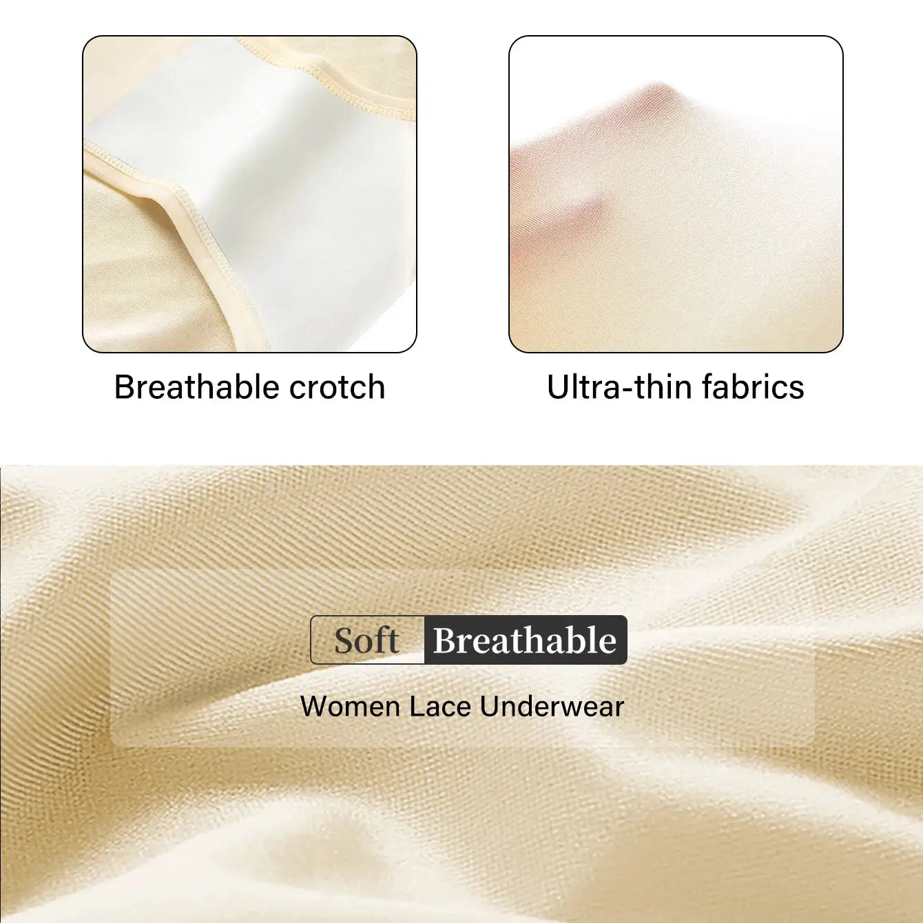 1pcs high-waisted women's panties in beige lace with breathable mesh and ice silk fabric