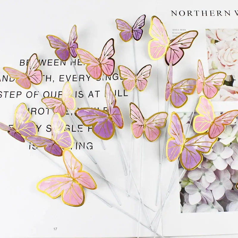 Set of 10 Gold Butterfly Cake Toppers for Dessert Decor Birthday Party Wedding Celebration