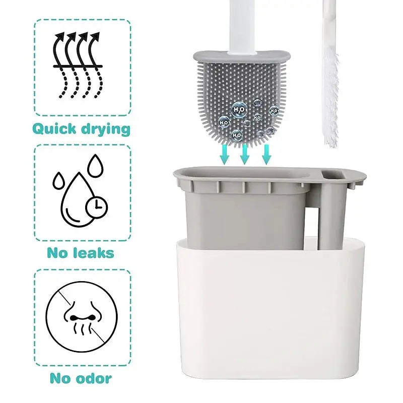 CleanNest Wall Hanging Toilet Brush With Holder Long Handle Silicone Brush Soft Bristles For Rim Cleaning