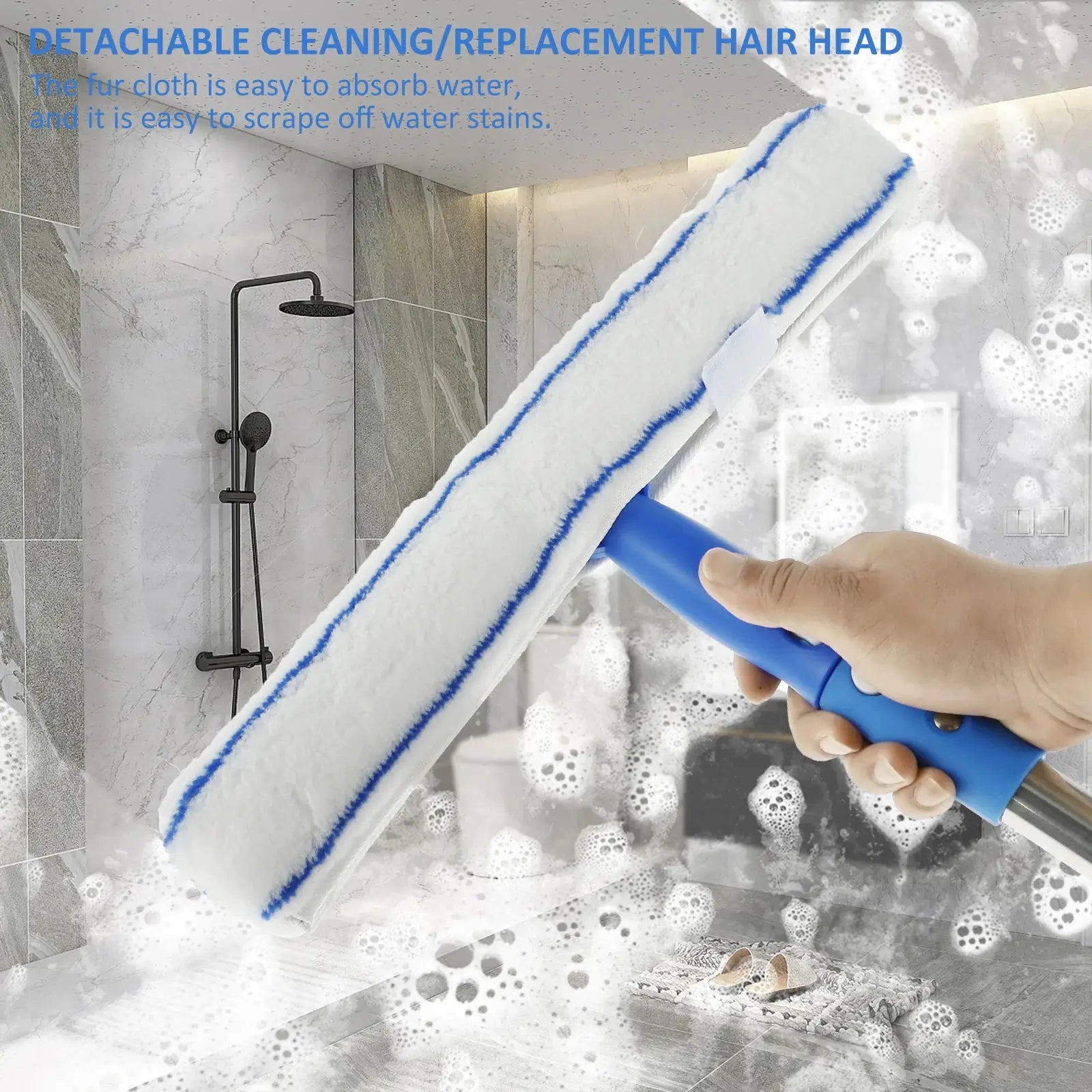 Extendable window cleaning tool with blue handle and 180° rotatable microfiber mop head by Simples Market