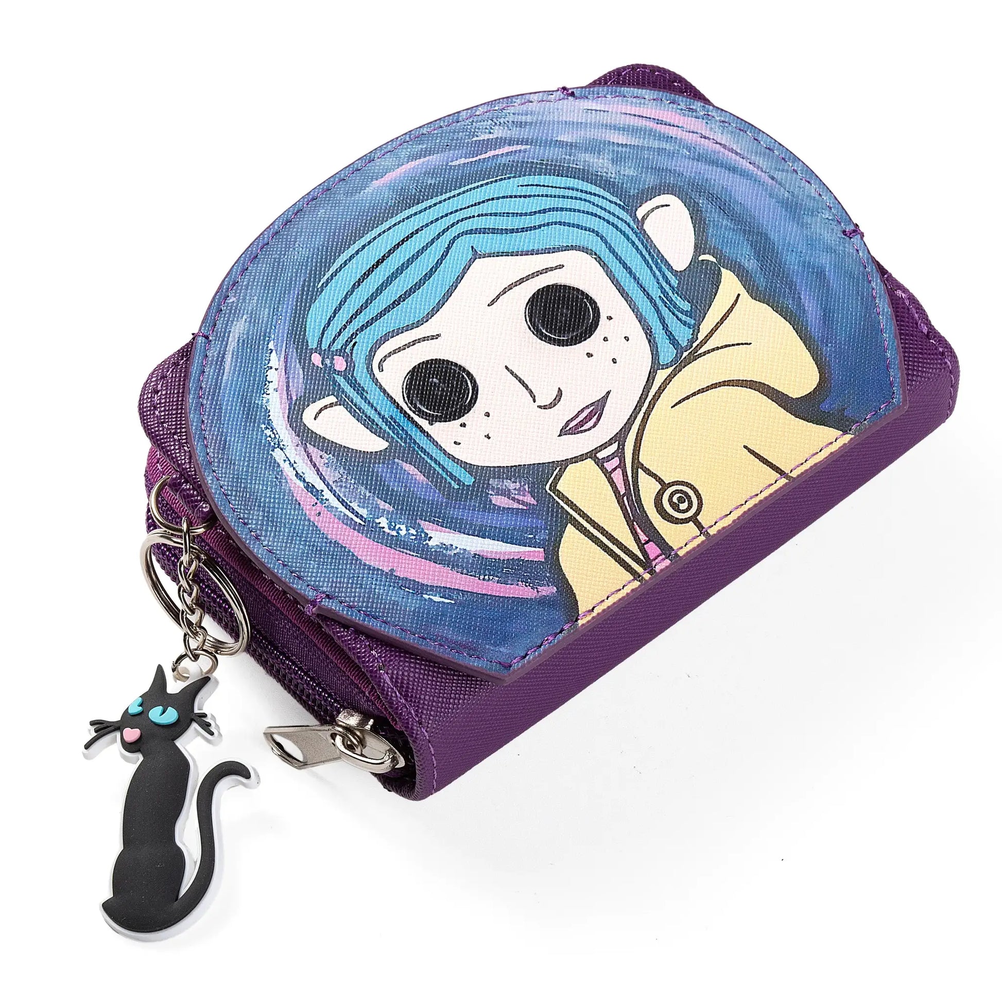 Simples Market Caroline Sweet cartoon coin purse, purple/blue printed mini wallet with metal chain