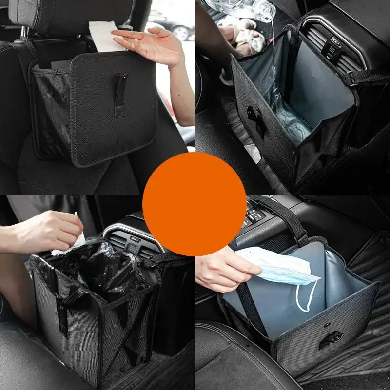 Car trash can folding portable multifunctional seat-back storage bag by Simples Market, black waterproof
