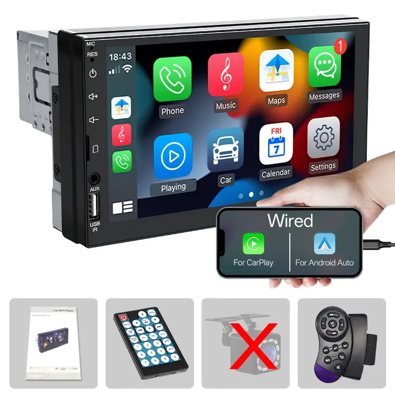 Sinovcle 7 Inch Car MP5 Player With CarPlay Android Auto Touch Screen