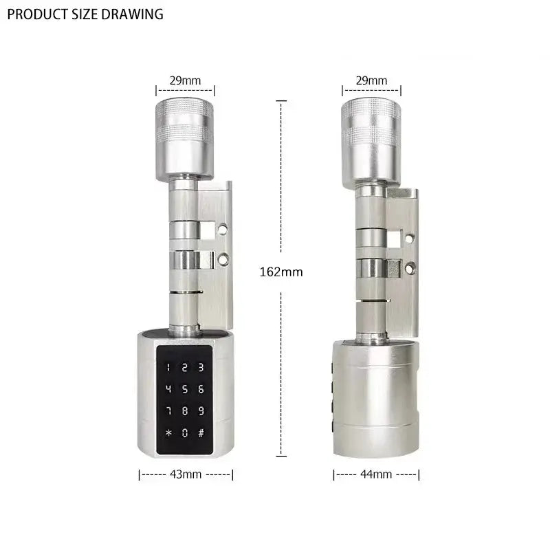 Simples Market Tuya APP fingerprint cylinder smart door lock with digital keypad, stainless steel finish