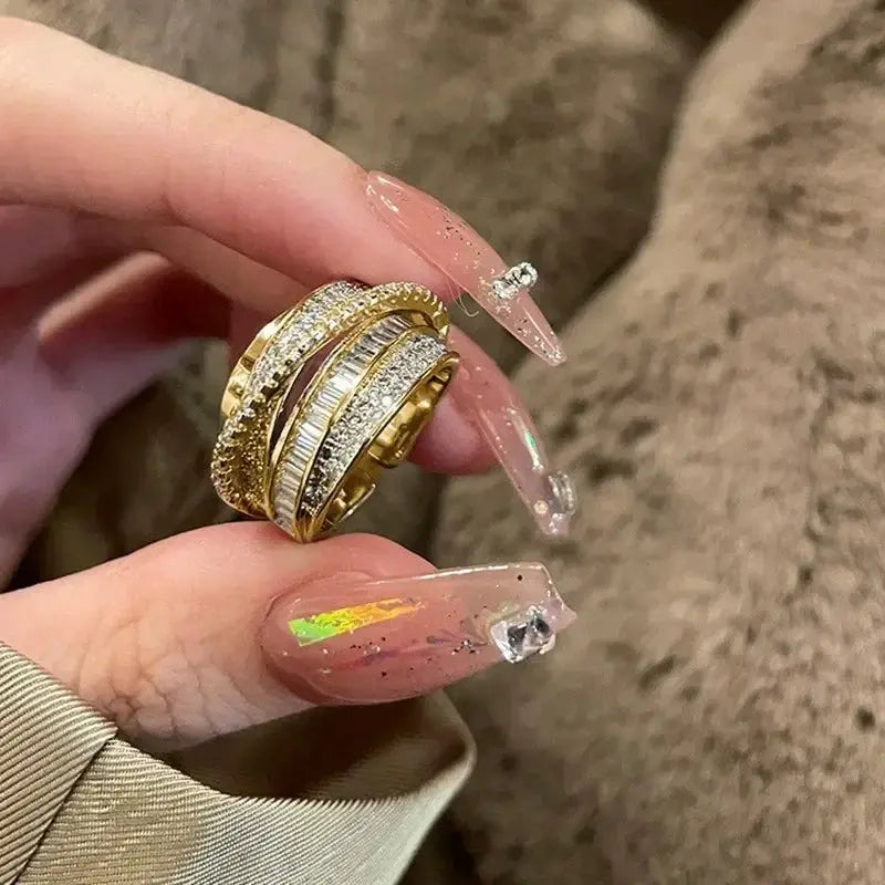 2024 Silver Color Rhinestone Ring Set For Women Multi Layer Winding Zircon Rings Wedding Fashion Jewelry Gift