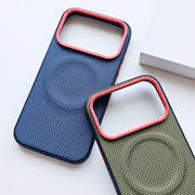 LuxCase Magnetic Soft TPU Frame Case For iPhone 17 Series Nylon Woven Leather Back Anti Fingerprint