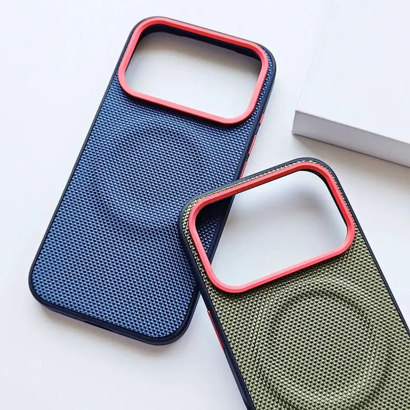 LuxCase Magnetic Soft TPU Frame Case For iPhone 17 Series Nylon Woven Leather Back Anti Fingerprint