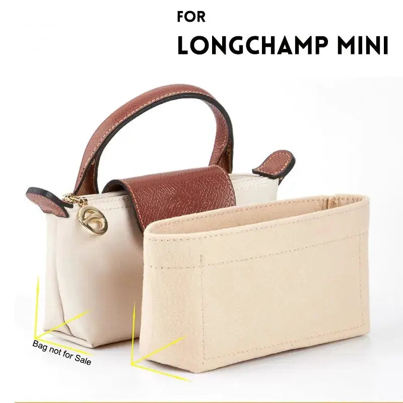 Longchamp Mini Tote Bag Organizer With Custom Fit Inner Liner To Keep Bags Structured And Organized