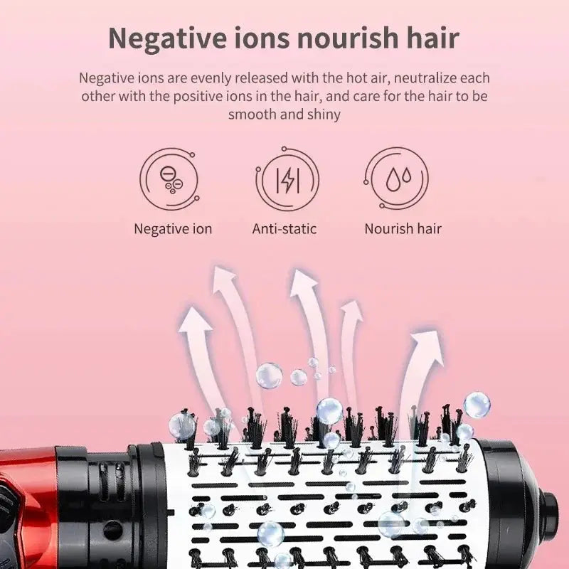 TINSOL 3 in 1 hot air brush, red and black, with negative ion technology