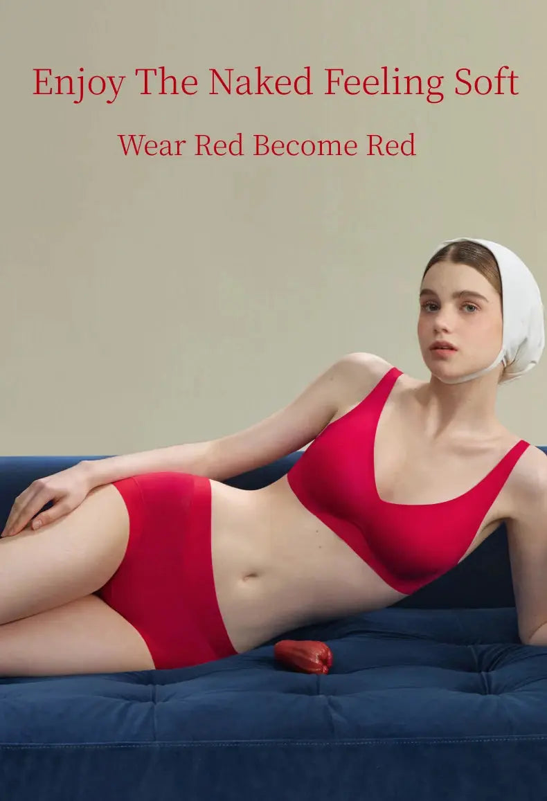 SUJIIN 3-piece women's seamless no-show panties set in red