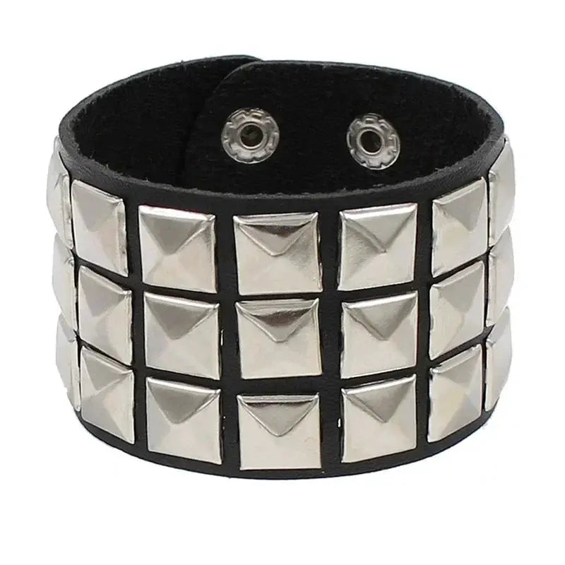 Punk Fashion Black Leather Cuff Bracelet with Metal Rivets and Studs for Men and Women Rock Gothic Jewelry 2024
