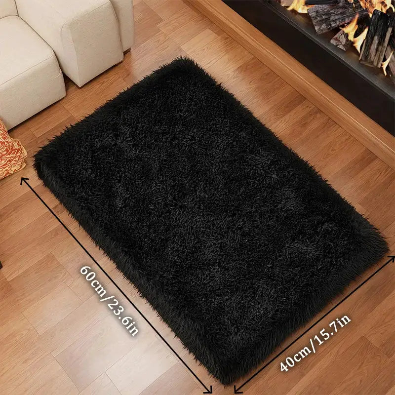 VIKAMA black shaggy area rug, fluffy plush for bedroom and living room, 60x40 cm