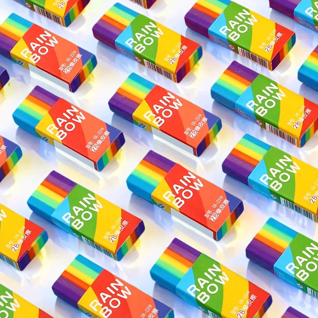 20-pack rainbow 2B pencil erasers, soft PVC material for writing and drawing
