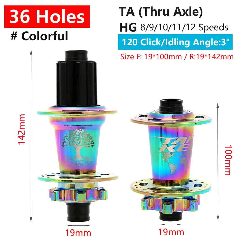 TanKe 120 Click MTB Front Rear Hub 120 Engagement 6 Bearings Thru Axle HG 8 9 10 11 12 Speed Disc Brake 28 32 36 Holes