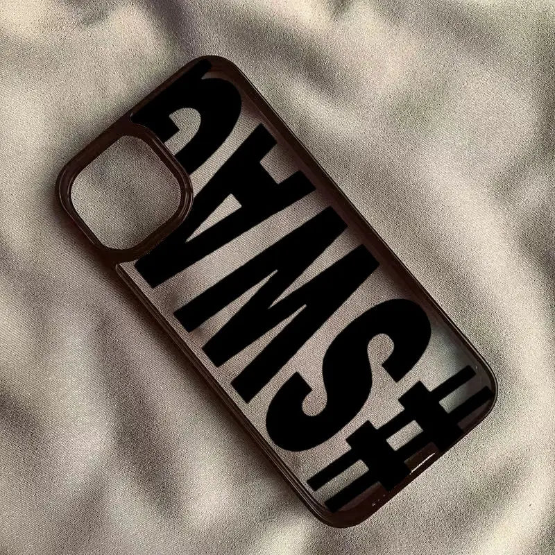 SWAG Bold Letter phone case for iPhone, transparent with brown edge and large black typography