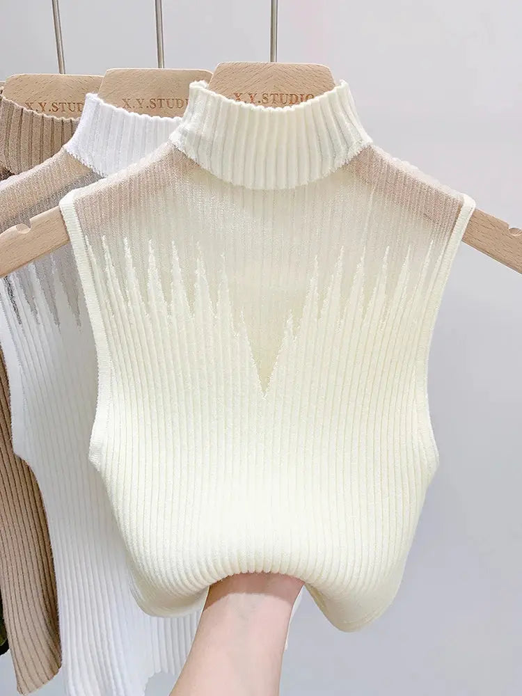 Mesh Knitted Y2K Tank Top For Women Half Neck Sleeveless Vest With Cutout Detail Streetwear Chic