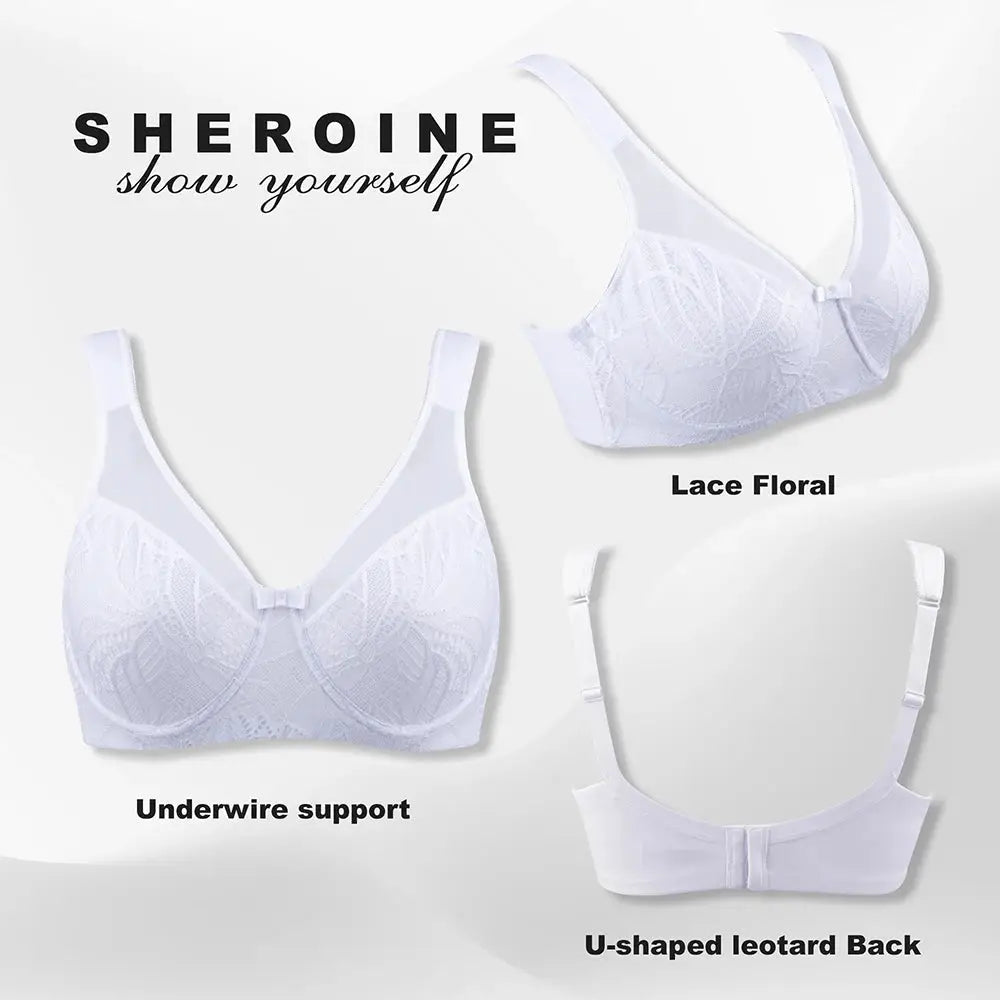 SHEROINE lace floral underwire bra in white with U-shaped back